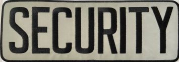 SECURITY BACK PATCH - BLACK ON REFLECTIVE GREY - SEW ON.